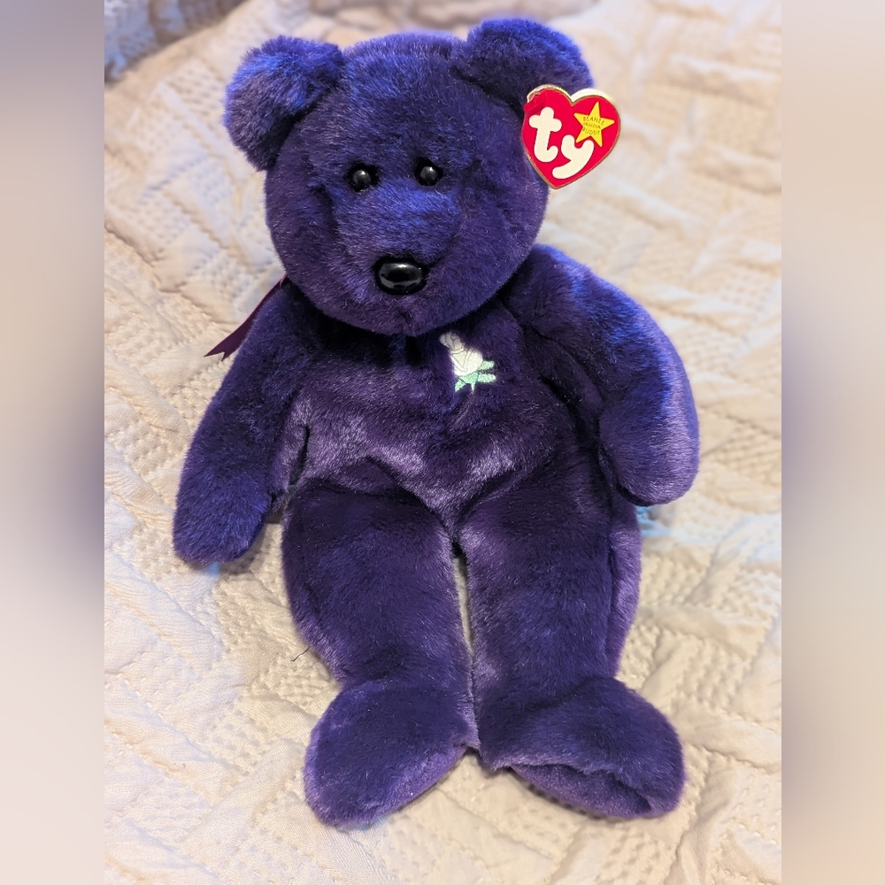 TY Original Beanie Baby Buddy 1998 PRINCESS DIANA Purple Bear RETIRED Large 13"